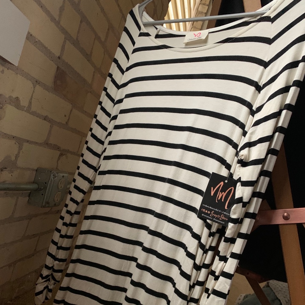 Nanamacs Black and White Striped T-Shirt Dress
